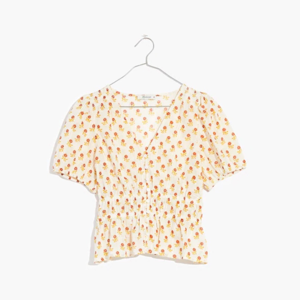 Madewell White and Orange Floral Blouse